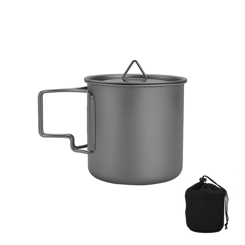 Camping Cooking Kit - Titanium Camping Mug with Folding Handle