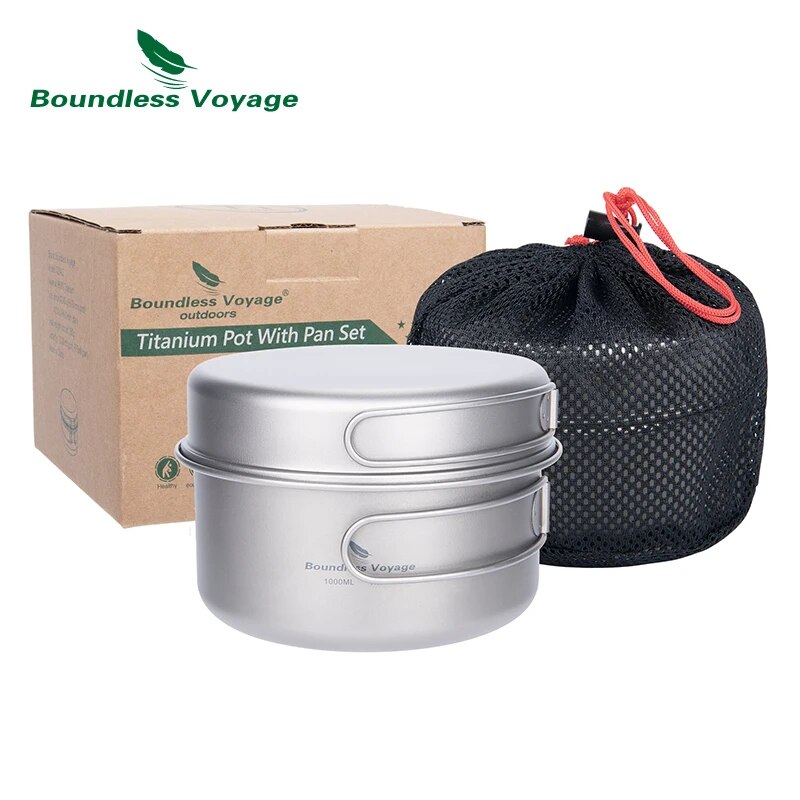 Camping Cooking Set For 4 - Boundless Voyage Titanium Pot Pan Set
