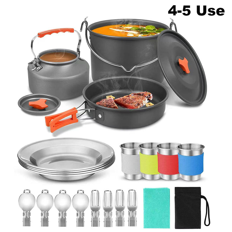 Camping Cooking Set For 4 - Aluminum Outdoor Camping Cookware Set with