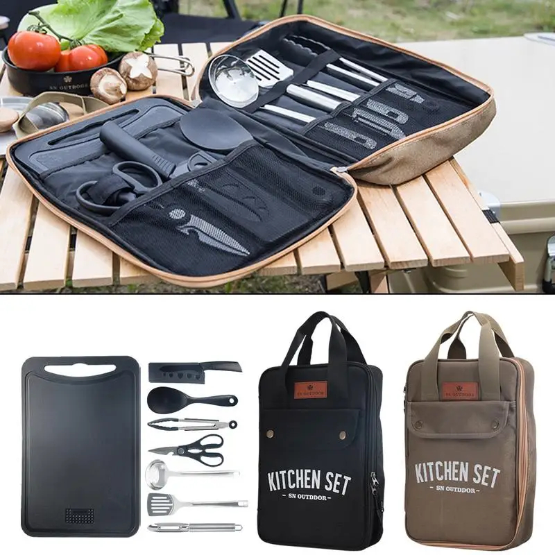 Camping Cooking Kit - 8pcs Camping Kitchen Cookware Set Portable