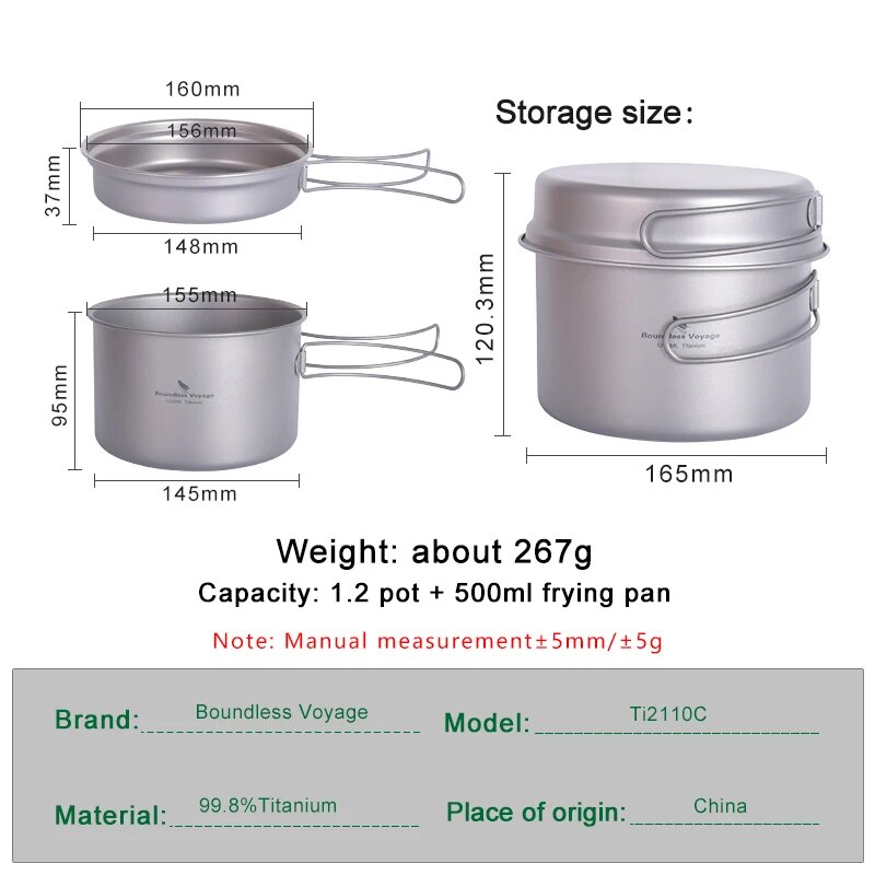 Boundless Voyage Titanium Pot  - огляд і ціна Camping Cooking Set For 4